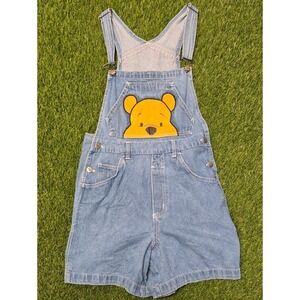 VTG 90s Disney Winnie The Pooh Denim Overalls Shortalls Shorts S Jerry Leigh Kid